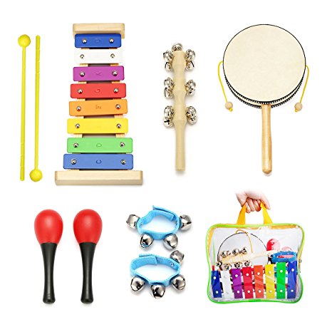 Kids Musical Instruments - NASUM 7pcs Musical Instruments & Percussion Toy Rhythm Band,Xylophone,Rattle,Maracas,Sleigh Bell,Wrist Bells,Set Instrument Enlighten Toy for Children,kids,with carry bag