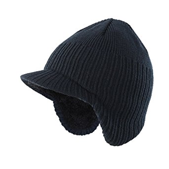 Home Prefer Toddler Boys Winter Hat Fuzzy Knitted Kids Hat w. Visor Earflaps Hat