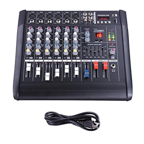 AW 6 Channel 2000Watt Professional Powered Mixer w/USB Slot Power Mixing13x14x5"