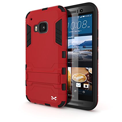 HTC One M9 Case, Ghostek Armadillo 2.0 Series Slim Premium Protective Armor Hybrid Impact Fitted Cover Carrying Case | Screen Protector | Kickstand | Ultra Fit Exchange (Red)
