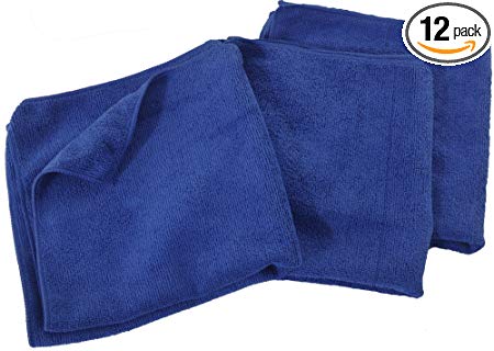Eurow Microfiber 16 x 16in 300 GSM Cleaning Towels 12-Pack (Blue)