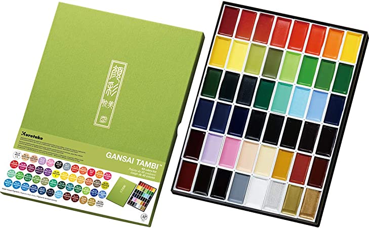 Kuretake GANSAI TAMBI 48 Colors Set, Watercolor Paint Set, Professional-quality for artists and crafters, AP-Certified, water colors for adult, Made in Japan