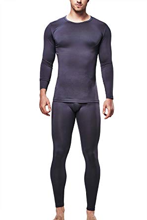 DEVOPS Men's Thermal Wintergear Heat-Chain Microfiber Fleece Underwear Baselayer Top & Bottom (Long Johns) Set