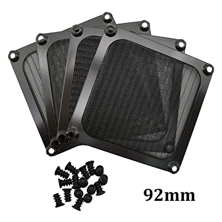 90mm 92mm Computer Fan Filter Grills with Screws, Aluminum Frame Ultra Fine Stainelss Steel Mesh - 4 Pack (Black)