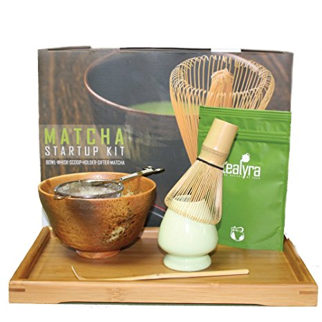 Tealyra - Matcha - Connoisseur Ceremony Start Up Kit - Complete Matcha Green Tea Gift Set - Imperial Matcha Tea Powder - Japanese Made Golden Bowl - Bamboo Whisk Scoop and Tray - Holder - Sifter