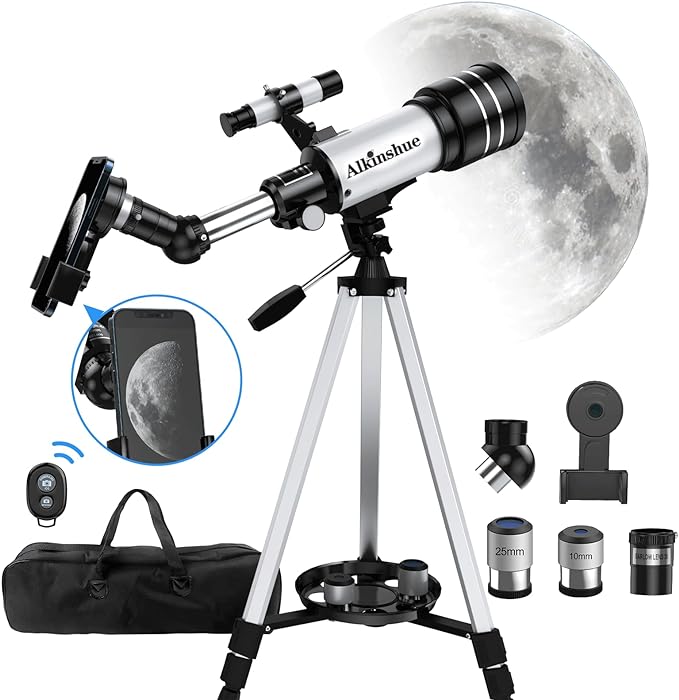 Telescope 70mm Aperture 400mm -Magnification 24-180X, Astronomical Portable Refracting Telescope Fully Multi-Coated High Transmission Coatings AZ Mount with Tripod &Wireless Control & Carrying Bag