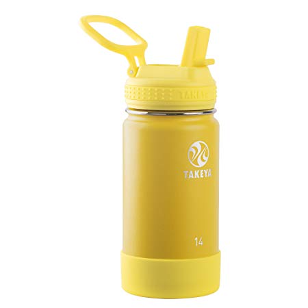 Takeya 51137 Actives Kids Insulated Stainless Steel Bottle w/Straw Lid, 14oz, Sunflower