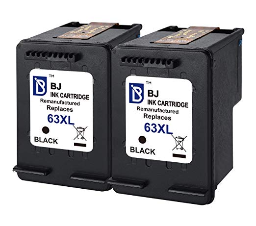 BJ Remanufactured Ink Cartridge Replacement HP 63 63XL (2 Black) High Yield Compatible HP DeskJet 1110 2130 2132 3630 3633 3636 HP Envy 4512 4516 4520 HP OfficeJet 3830 3832 4650 4655
