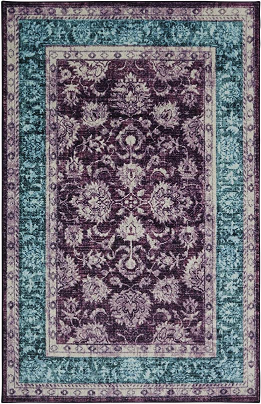 Mohawk Home Prismatic Worcester Purple Distressed Floral Precision Printed Area Rug, 8'x10', Purple and Blue