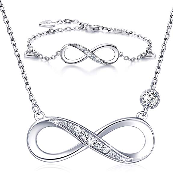 Billie Bijoux 925 Sterling Silver Necklace Bracelet One Sets Forever Love” Infinity Heart Love Jewelry Sets White Gold Plated Diamond Women Necklace Gift for Mother's Day