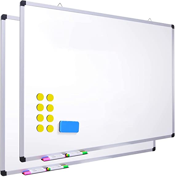 48" x 36" Dry Erase Board, Ohuhu 2 Pack Magnetic Large Whiteboard/White Board with 12 Color Dry Erase Markers, 8 x Magnetic Stickers, 2 x Eraser, 8 x Screw Nuts & Sleeve Anchors, Aluminum Frame Silver