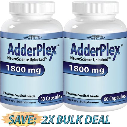 2X Adderplex to Improve Focus Added Attention Mood Increase Memory Concentration Mental Energy DR Formulated Safe Anti-Stress Natural Alternative w 250mg of Phosphatidylserine