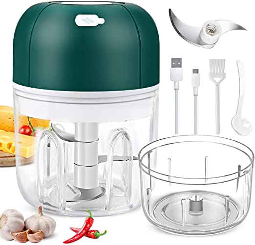 Electric Garlic Chopper, Wireless Portable Food Chopper with USB Charging, 250ml  100ml Waterproof Food Processor Mincer, Rechargeable Mini Garlic Masher/Grinder for Chili Onion Vegetable Nuts Meat