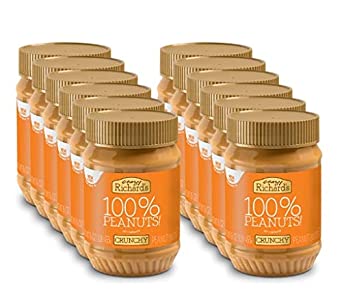 Crazy Richard's All Natural Crunchy Peanut Butter 16 oz Jar 100% Peanuts No added Sugar, Salt, or Palm Oil (Crunchy Peanut Butter, 12 jars)