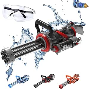 Gatling Water Gun,Water Gatling Gun,Gatling Electric Water Gun,Water Gun with Backpack Tank,Gatling Water Gun with Rotating and Luminous Muzzle,Adult Automatic Water Gun Toy (Black)