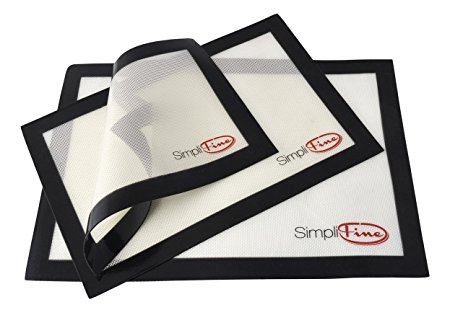 SimpliFine Silicone Baking Mat Set, 3 Different Silicone Baking Mats for Half, Quarter and Small Oven Sheet Sizes. Reduce Calories and Bake Healthier with this Eco-Friendly Oven Baking Liner, Best for Quick and Easy Clean Up - Makes A Great Gift