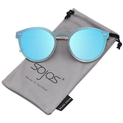 SojoS Rimless Round Metal Frame Sunglasses Flat Mirrored Lens UV400 SJ1074