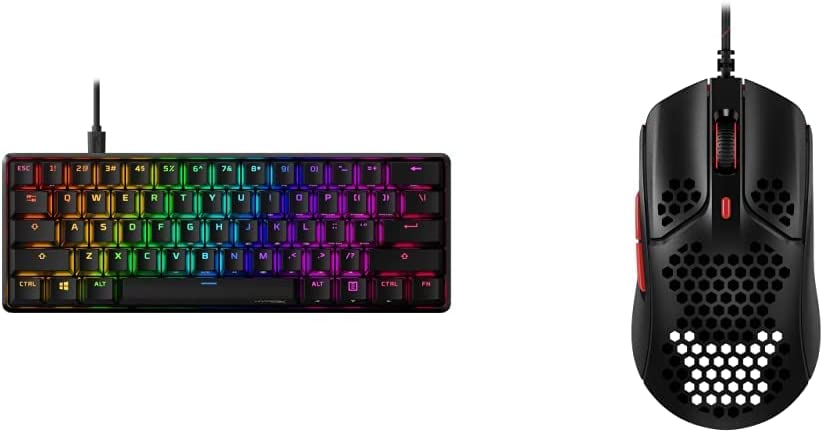 HyperX Alloy Origins 60 - Mechanical Gaming Keyboard, Ultra Compact 60% Form Factor, Double Shot PBT Keycaps, RGB LED Backlit, NGENUITY Software Compatible & Pulsefire Haste – Gaming Mouse - Black/Red