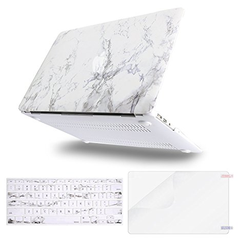 Mosiso Plastic Pattern Hard Case with Keyboard Cover with Screen Protector for MacBook Air 13 inch (Model: A1369 and A1466), Marble Pattern