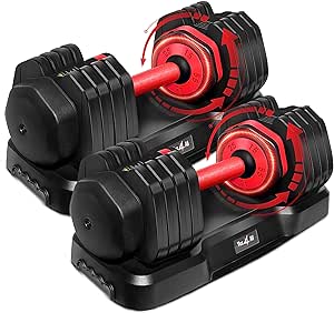 Yes4All 25/55LB Adjustable Dumbbells Pair/Single, 5-in-1 Dumbbells Adjustable Weights with Anti-Slip Handle & Sturdy Prolocks