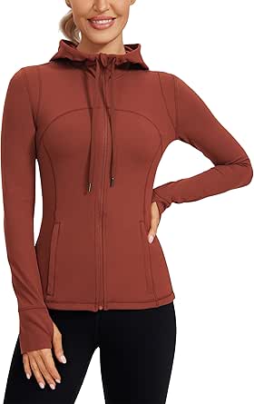 CRZ YOGA Butterluxe Womens Hooded Workout Jacket - Zip Up Athletic Running Jacket with Back Mesh Vent & Thumb Holes