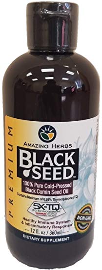 Amazing Herbs Black Seed Oil- 12 Oz. Premium 100% Pure Cold Pressed Black Cumin Seed Oil -12 Oz - Dietary Supplement for Healthy Immune System & Inflammatory Response