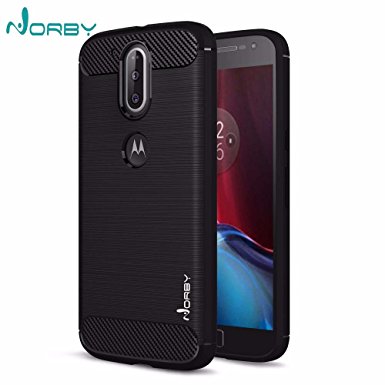 Norby Solid Slim Rugged Shockproof Armor With Carbon Fiber Back Cover Case for Motorola Moto G4 Plus (Black)