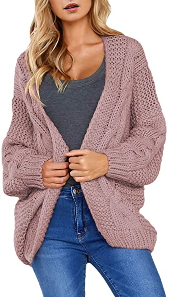 Dokotoo Womens Winter Open Front Long Sleeve Chunky Cable/Chenille Knit Cardigan Sweater Coats S-XXL