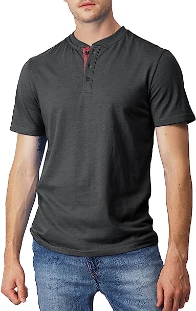 H2H Mens Casual Premium Slim Fit Henley T-Shirts Short Sleeve Lightweight