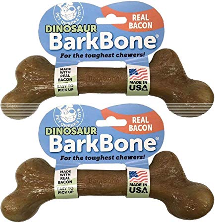 Pet Qwerks 2 Pack of Dinosaur BarkBones Made in The USA with Real Wood
