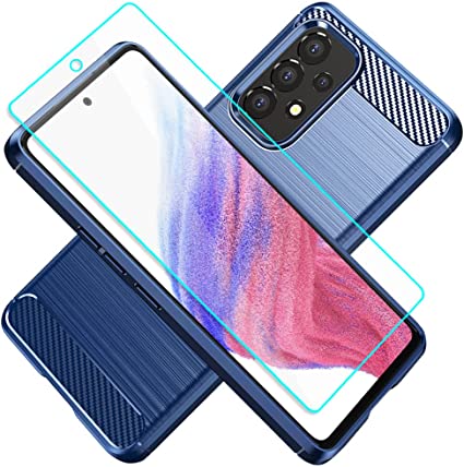 Samsung A53 5G Case, Galaxy A53 5G Case, with HD Screen Protector, HNHYGETE Soft Slim Shockproof Anti-Fingerprint Full Protective Phone Cases for Samsung Galaxy A53 5G (Blue)