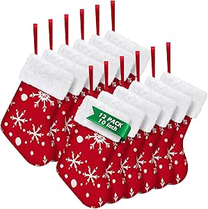 12 Pack 10 Inch Classic Christmas Stocking. Red Christmas Tree Hanging Stockings with White Snowflakes Decoration for Family Christmas Holiday Xmas Gift