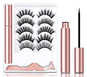 5 Pairs Magnetic Eyelashes Kit, JOMARTO Reusable False Magnetic Lashes with Applicator Waterproof Magnetic Eyelashes Kit for Any Occasion