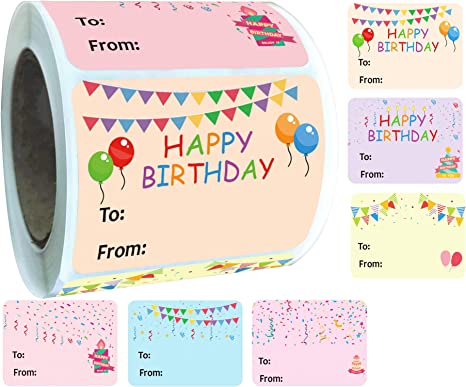 Well Tile Happy Birthday Gift Tags 1.5 x 2 Inch Rectangle Christmas to from Labels Present Stickers - Festival Birthday Stickers for Kids Party Favors Envelope Packages Seals 6 Designs 300 Pcs
