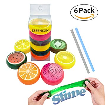 Magic Crystal Slime Putty Toy Soft Fruit Slime for Kids, Students,Birthday,Party - 6 Pack with 2 Straws