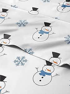 Twin Christmas Snowman Sheet Set - Holiday Xmas Pattern Linen Set - Deep Pockets - Snug Fit - 3 Piece - Wrinkle Free - Comfy & Cooling Winter Bedding - Easy to Care for - Kid Friendly Festive