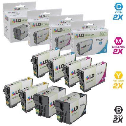 LD  Remanufactured Replacements for Epson T252 XL 8PK HY Ink Cartridges2 T252XL120 Black2 T252XL220 Cyan2 T252XL320 Magentaamp 2 T252XL420 Yellow for WorkForce WF 3620 3640 7110 7610amp 7620