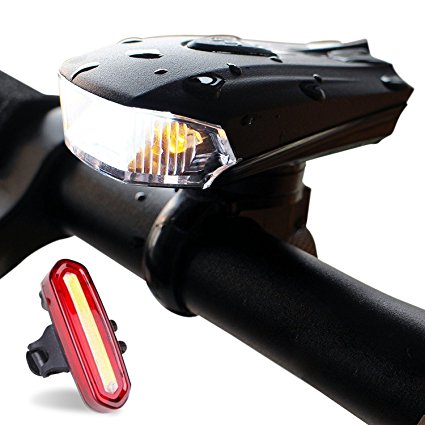 ZEEFO Bike Lights Super Bright Rechargeable Waterproof LED Bicycle Lights Set With 400 Lumens Intelligent Sensor Bicycle Headlight and 4 Mode Red Tail Cycle light, Compatible with Mountain, Road ,Kids & City Bicycles, Increase Safety & Visibility