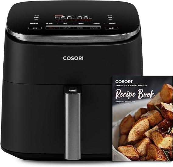 COSORI Next Generation TurboBlaze 6.0-Quart Air Fryer: 9 Functions, 5 Speeds, Cooks Quickly and Evenly with Crispy Results, 95% Less Oil for Healthier Meals, Varied Recipes, Easy to Clean, Dark Gray