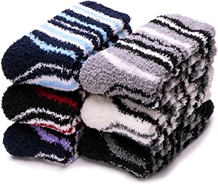 Mens Fuzzy Slipper Socks Soft Cabin Warm Cute Cozy Fluffy Winter Christmas Slipper Socks 6 Pack