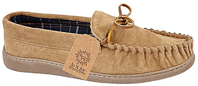 Sleepers New Mens Gents Real Suede Moccasin Sand Slippers Sand - Brown OR Navy Size UK 6 7 8 9 10 11 12