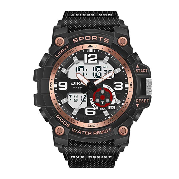 DIRAY Men's Digital Watch Dual Time Waterproof Outdoor Multifunction Sport Wrist Watches