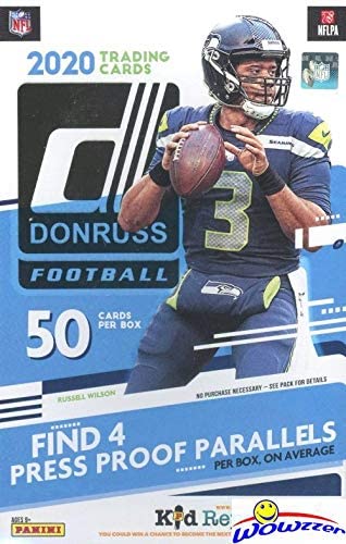 2020 Donruss NFL Football EXCLUSIVE 50 CARD Factory Sealed Hanger Box with (4) PRESS PROOF PARALLLELS & (4) ROOKIES! Look for RC & AUTOS of Joe Burrow, Justin Herbert, Tua Tagovailoa & More! WOWZZER!