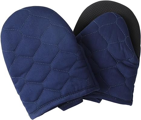Heat Resistant Mini Oven Mitts, 2 Pcs of Short Silicone Oven Mits, Non-Slip Grip Surfaces Kitchen Gloves for Cooking, Machine Washable with Hanging Loops Oven Gloves (5.5x7 inches, Blue)