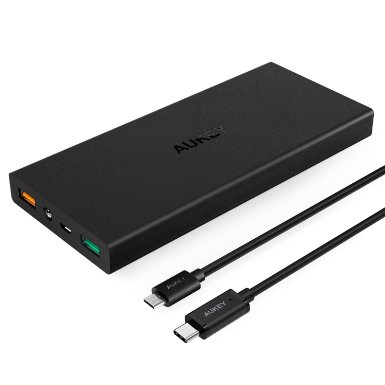 AUKEY 16000mAh Portable Charger with Quick Charge 2.0 & USB-C Cable for LG G4, Samsung Galaxy S7/S6/Edge and More