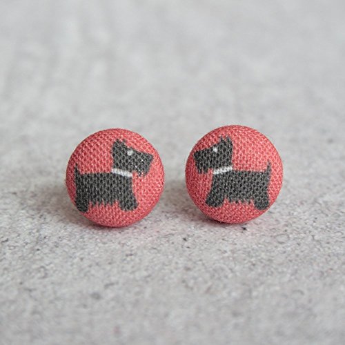 Scottie Dog Fabric Button Earrings