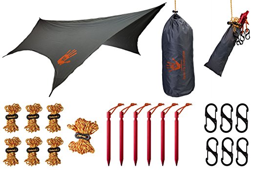 Hiking Rain Tent Tarp Waterproof - Lightweight and Portable, Perfect as a Hammock Shelter or Sunshade - Recommended for Camping, Backpacking, Beach, and Outdoors - Ripstop Nylon - by RainFlyEvolution