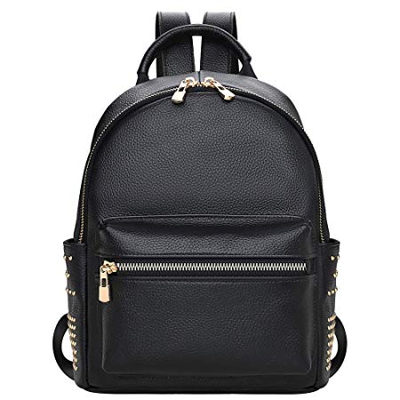 Genuine Leather Backpack Purse For Women Fashion Casual Daypack Ladies Rucksack - Black
