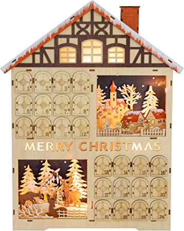 Clever Creations 2 Scene Wooden Advent Calendars | Scene Featuring Deer in Forest and A Snowy Christmas Night in Town | Bring Christmas Cheer into Your Home | Measures 20" x 16" x 4"