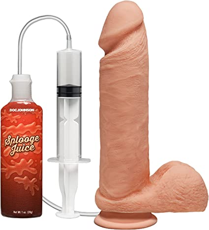 Doc Johnson The D - ULTRASKYN Perfect D Squirting - with 1 oz Bottle of Splooge Juice and Suction Cup - Storage Bag Included - Harness Compatible - 8 Inch, Vanilla